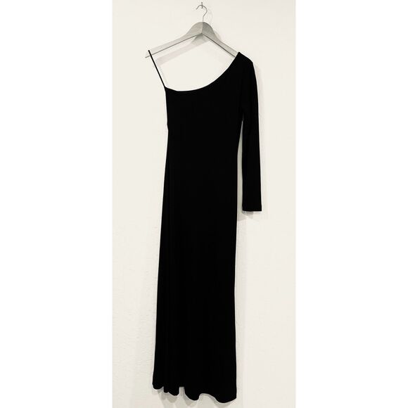 ~ Lauren Ralph Lauren S 1-Shoulder Maxi Dress Black A-line Fit&Flare Long Sleeve - Picture 1 of 15